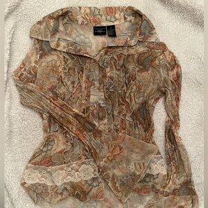 Sheer/Paisley pattern with Lace-Collared Button Down Shirt-Practical Magic vibes